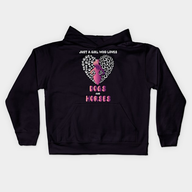 Just A Girl Who Really Loves Dogs And HorsesHorseshoe Paw funny Kids Hoodie by MaryMary